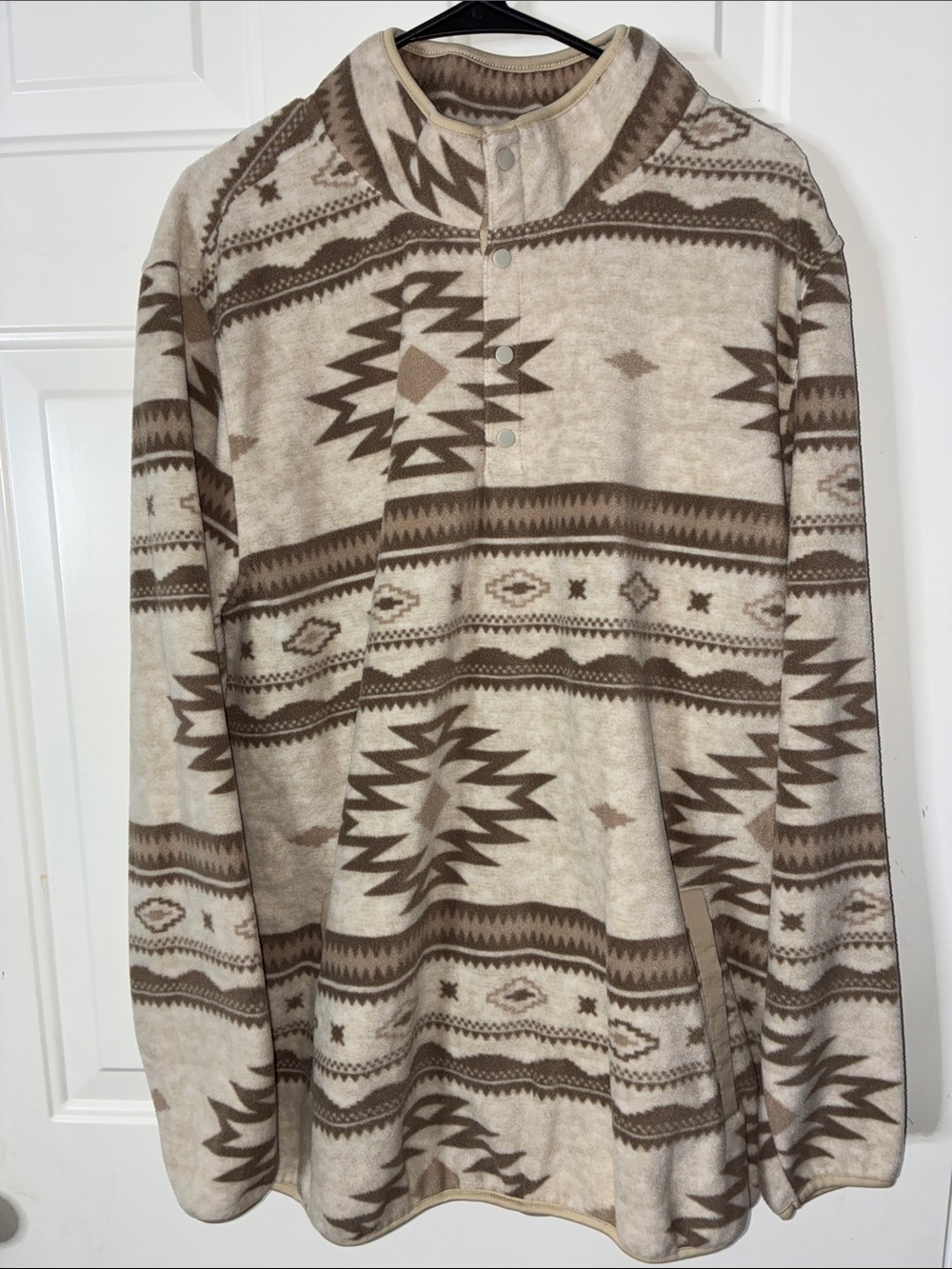 Men's Aztec Zip-Front Fleece Pullover in Beige and Brown